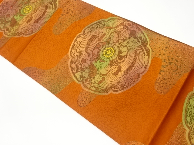 JAPANESE NAGOYA OBI / CHIKUZEN HAKATA / WOVEN FLOWER CREST